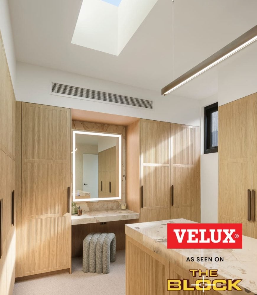 VELUX skylight above the dressing nook in Adam & Jolene's Walk-In Robe, The Block 2026, House 1