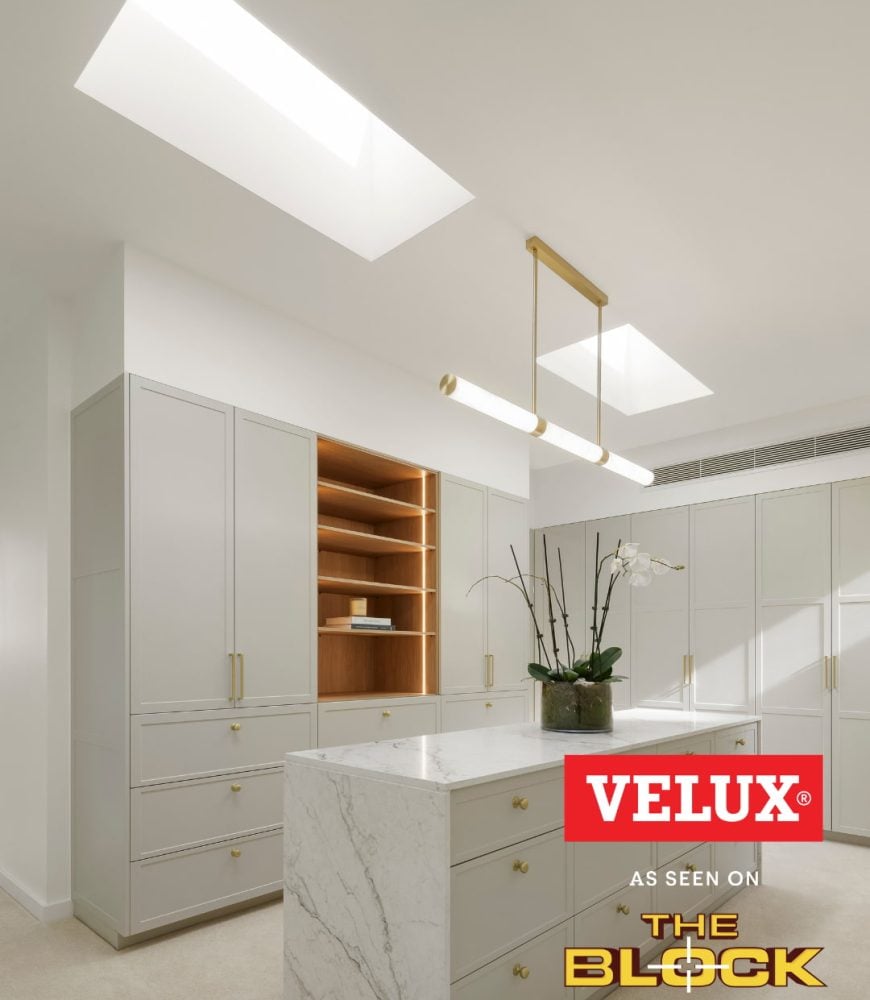 Two VELUX skylights lighting the full length of Chantel & Wyatt's Walk-In Robe, The Block 2026, House 2