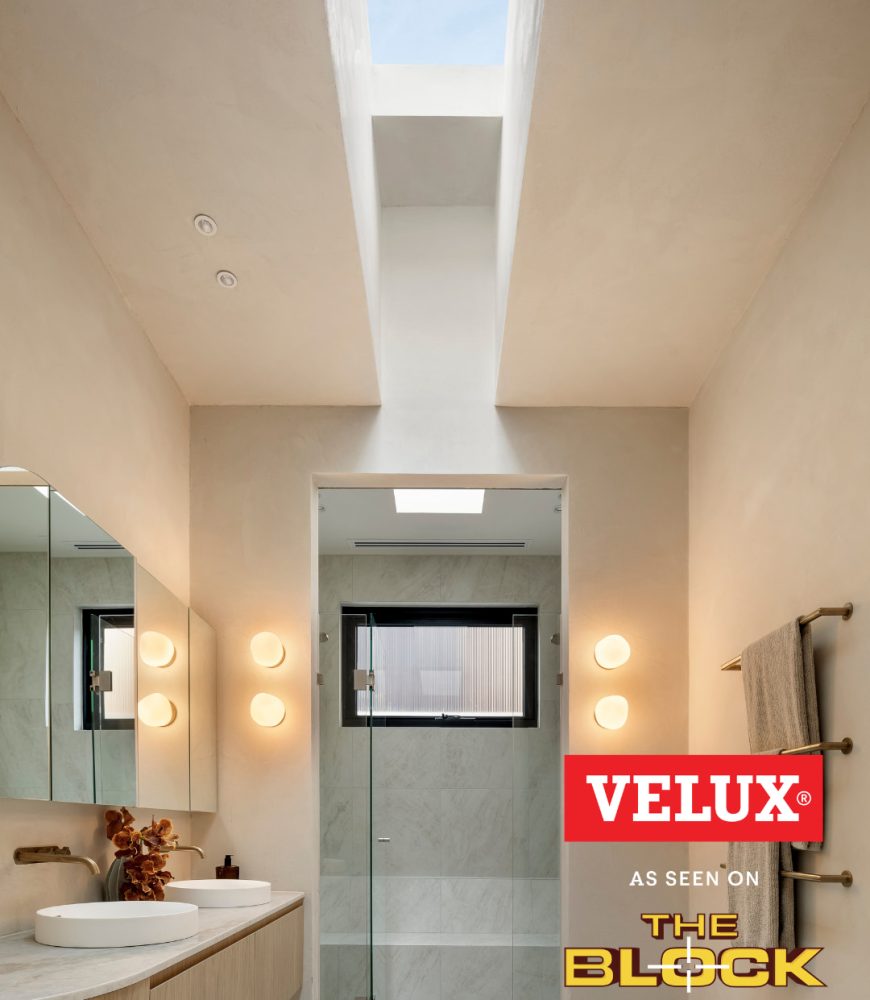 Welcome to Skydome Hunter Coast - VELUX skylight light well above the shower in Courtney and Sev's Block 2026 ensuite